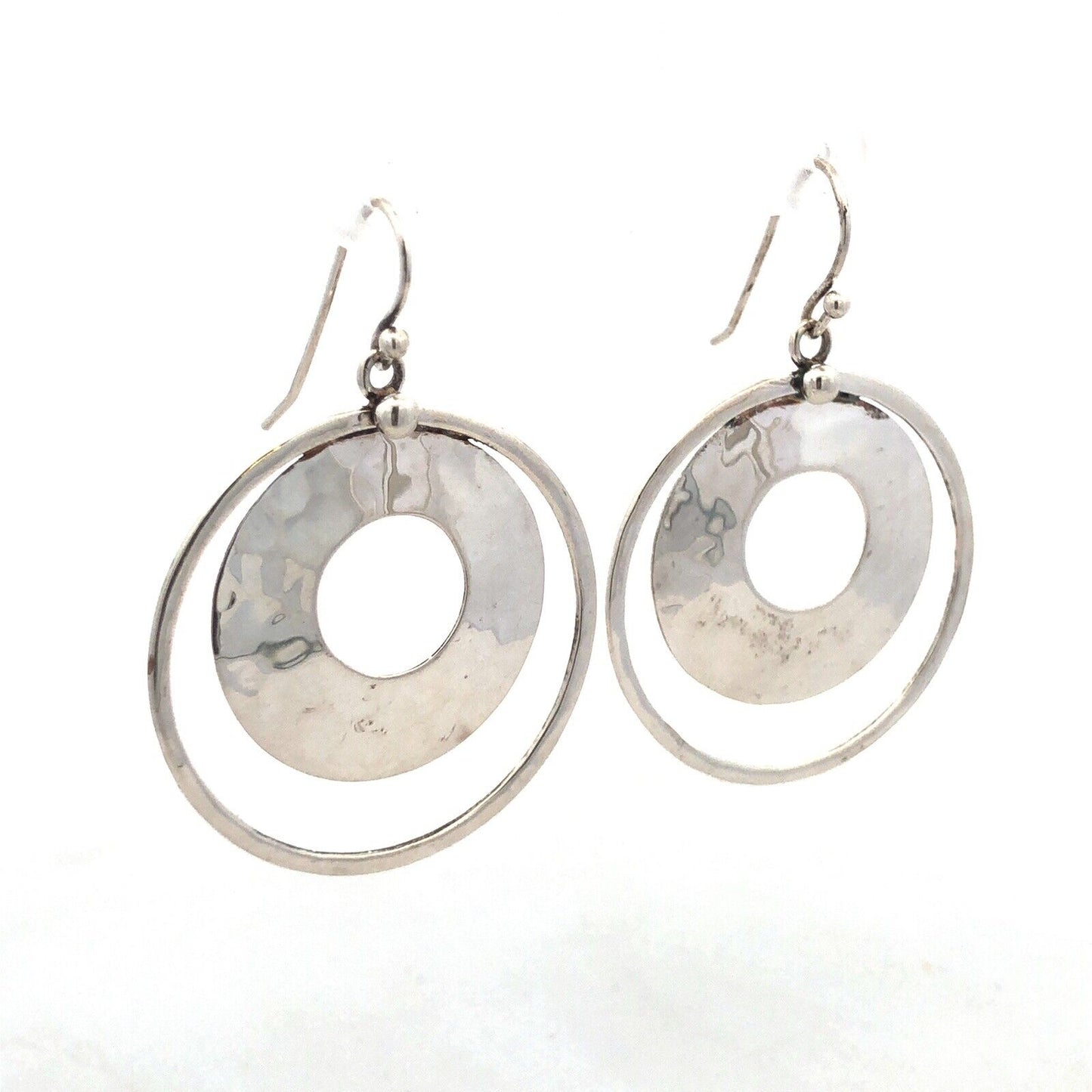Designer Silpada Sterling Silver Hammered Modernist Round Hook Dangle Earrings