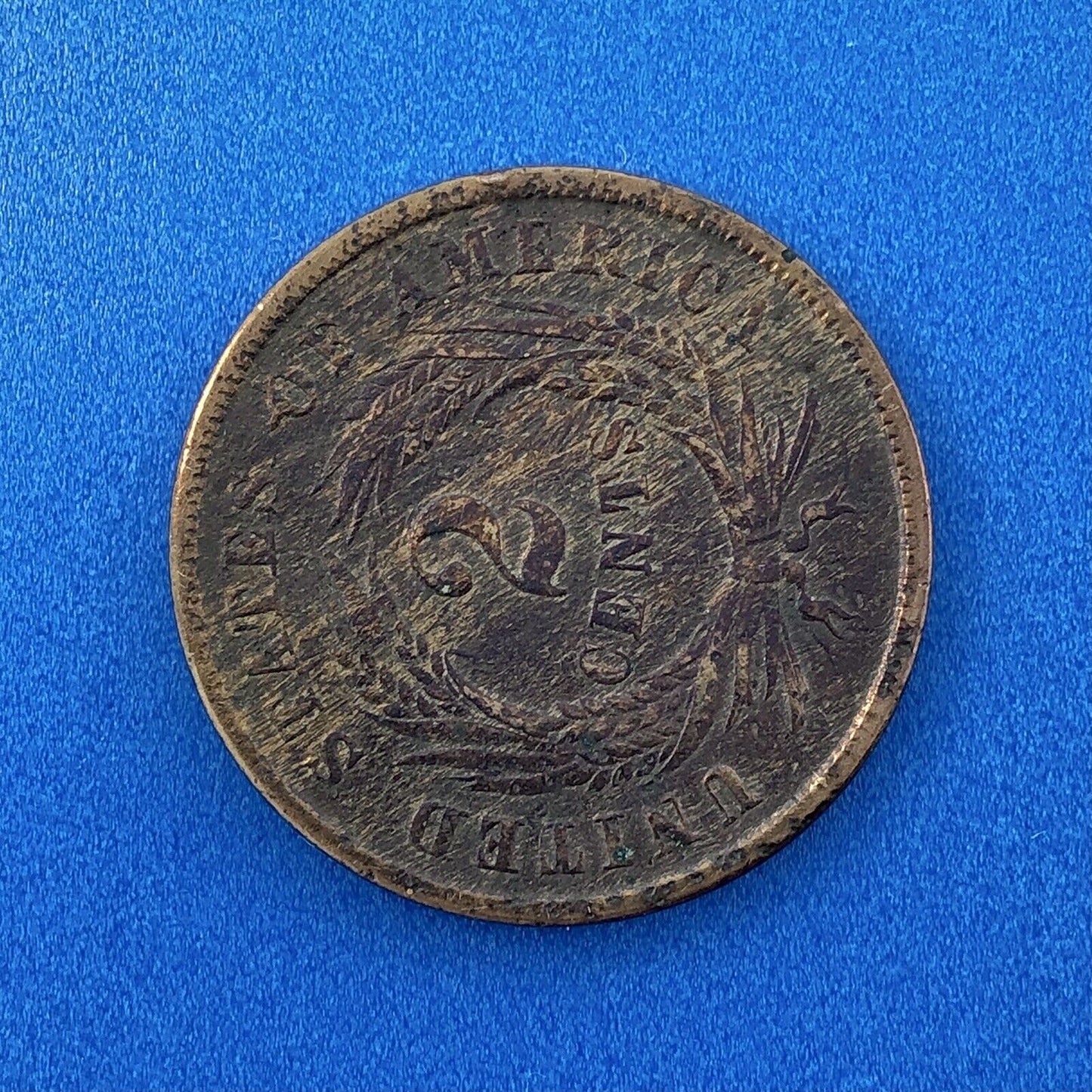 1864 P Bronze Two-Cent Piece Union Shield Large Motto Philadelphia Mint Coin