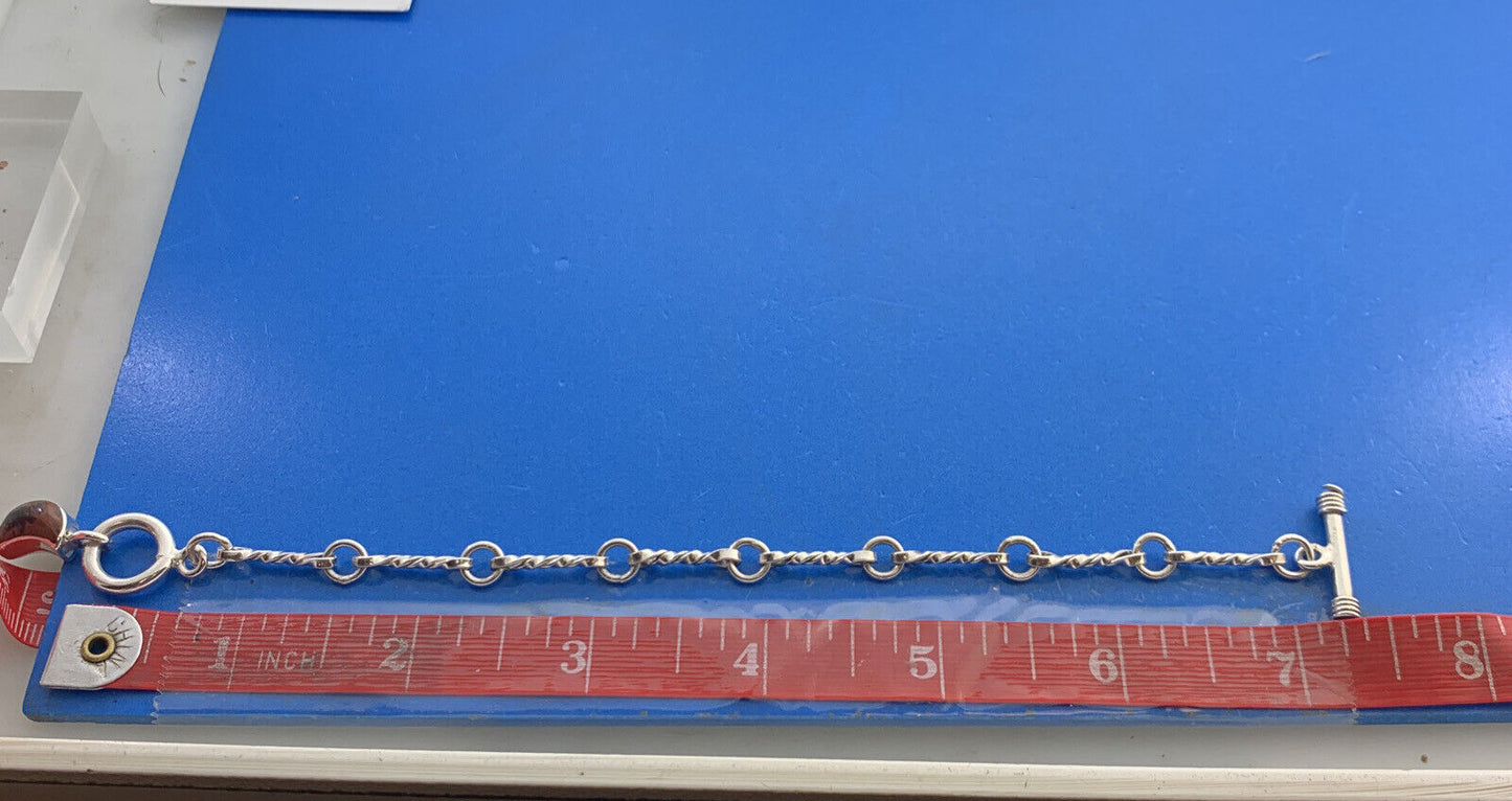 Vintage Taxco Sterling Silver Mahogany Obsidian Dangle Charm Toggle Bracelet