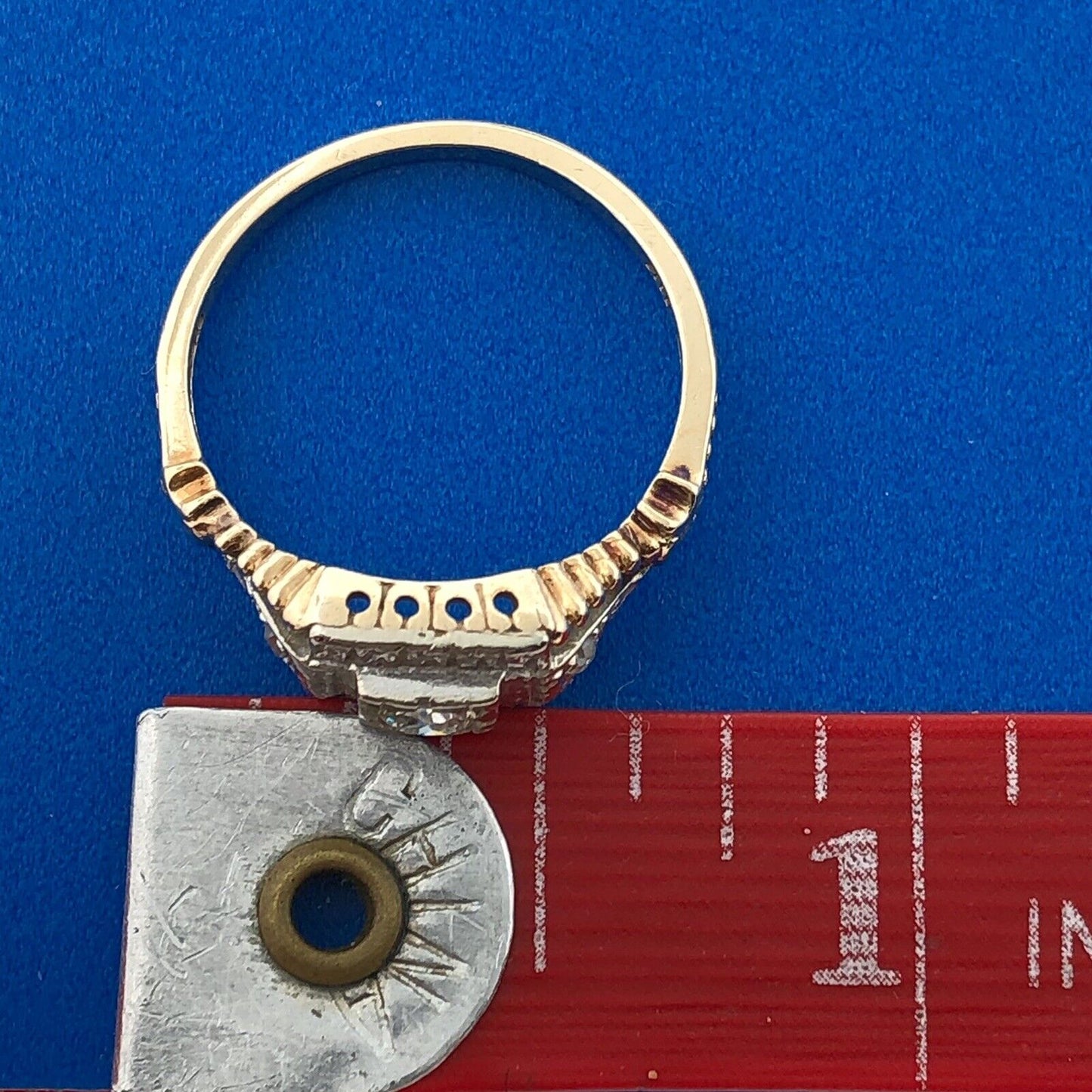 Art Deco 14K White Yellow Gold Diamond Accented Etruscan Style Engagement Ring