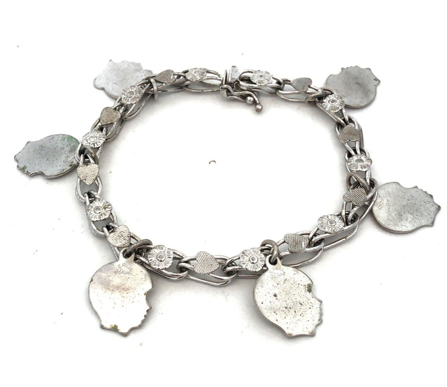 Elco 925 Sterling Silver Floral Children Profiles Mothers Day Charm Bracelet