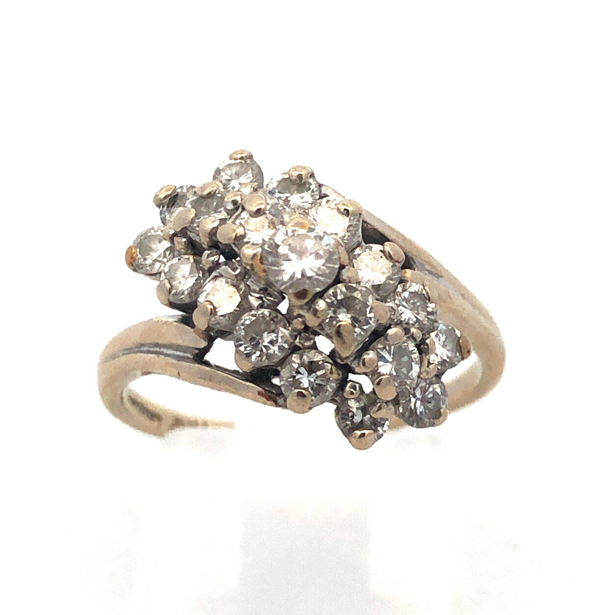 Vintage Designer 14K White Gold Diamond Cluster Bypass Waterfall Cocktail Ring