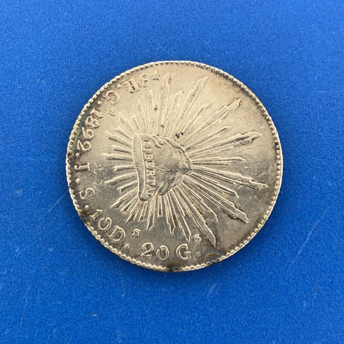 1892 Ga Guadalajara 8 Reales J.S. .903 Silver Mexico Better Date Coin