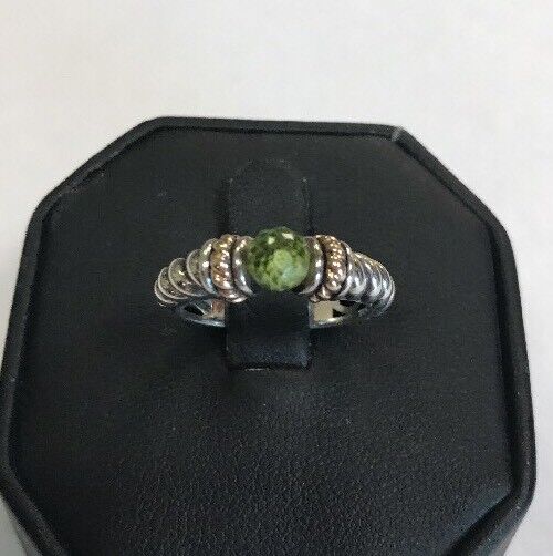 Designer 14K Gold Sterling Silver Faceted Green Peridot August Cocktail Ring