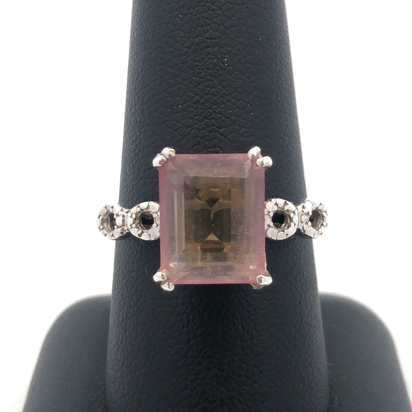Designer STS 925 Sterling Silver Emerald Cut Pink Amethyst Anniversary Ring