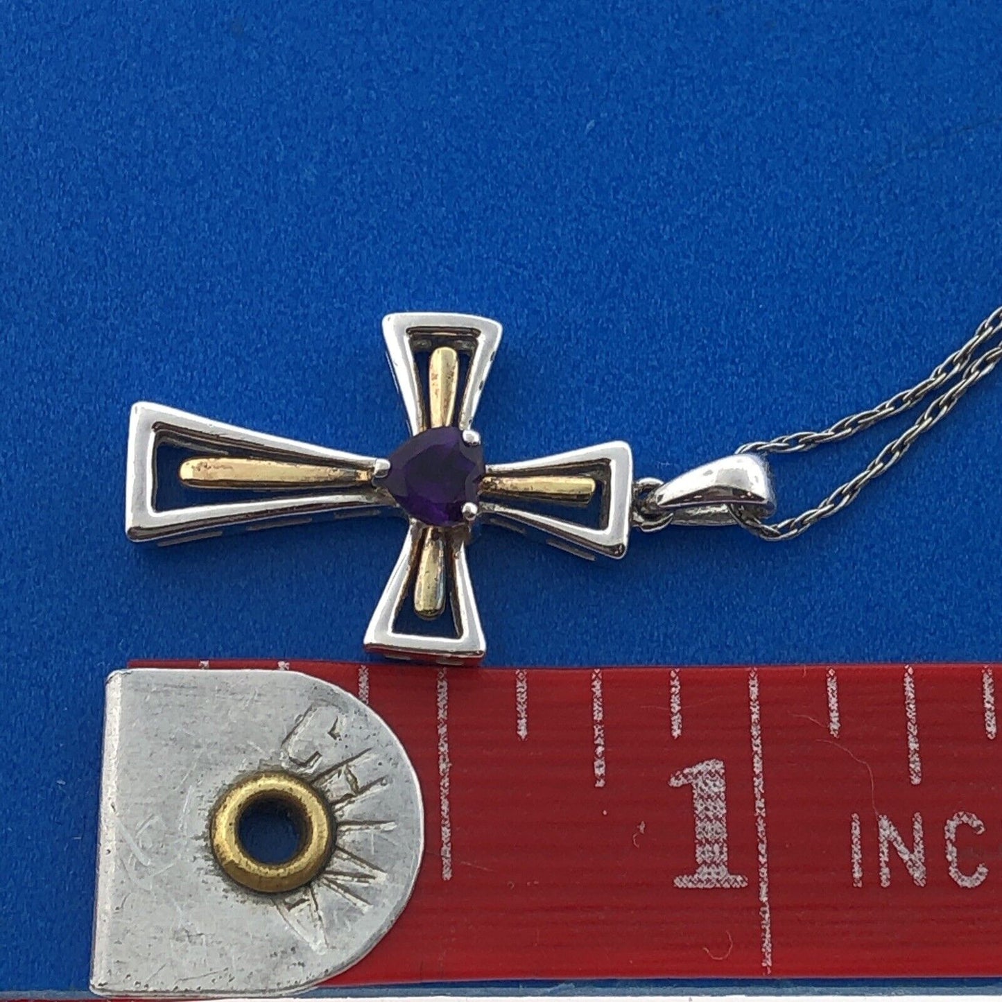 Sterling Silver 925 Amethyst Heart Cross Religious Communion February Necklace