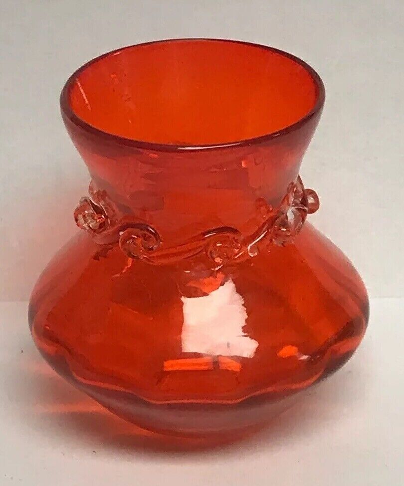 Pilgrim Glass Red Orange Wave Glass Design Small Bud Vase Original Sticker