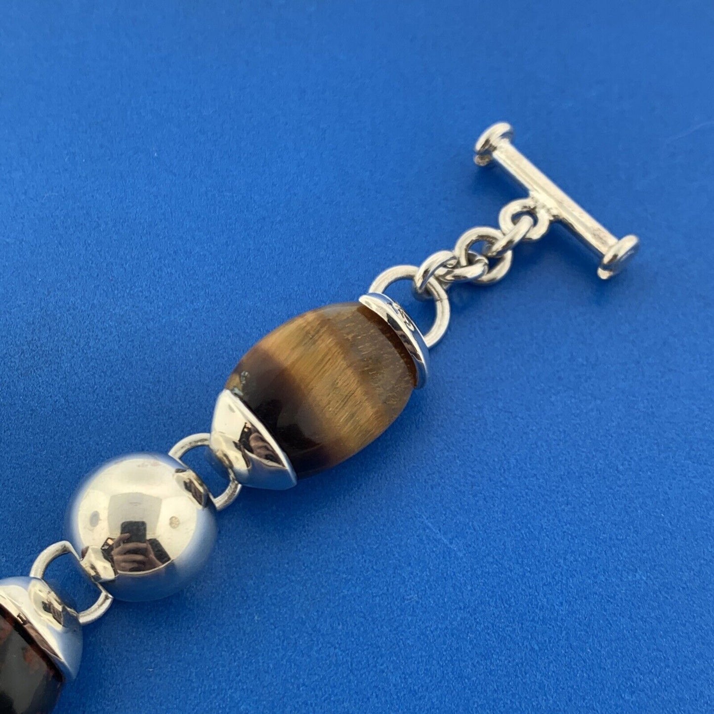 Stunning Mexican Sterling Silver 925 Oval Agate Jasper Onyx Quartz 7.5" Bracelet
