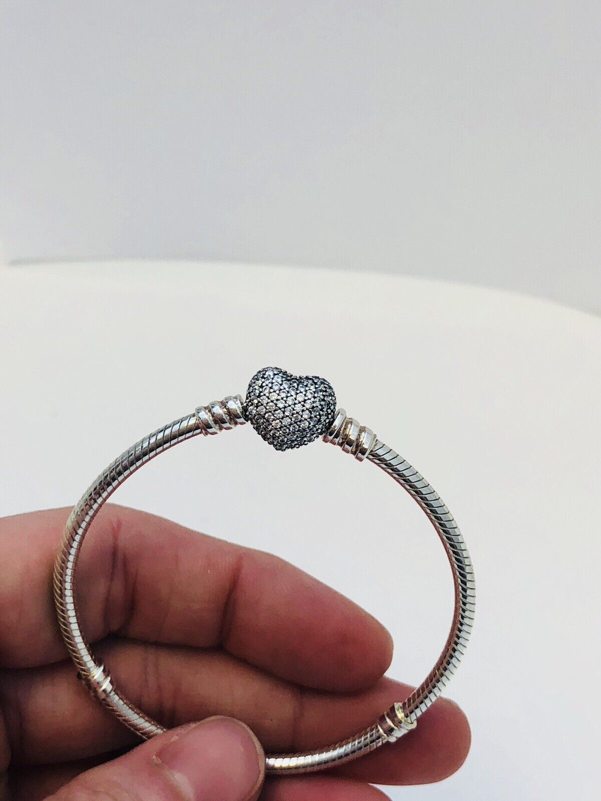 Authentic Pandora 925 Sterling Silver Pave Heart Clasp Charm Bracelet 590727CZ