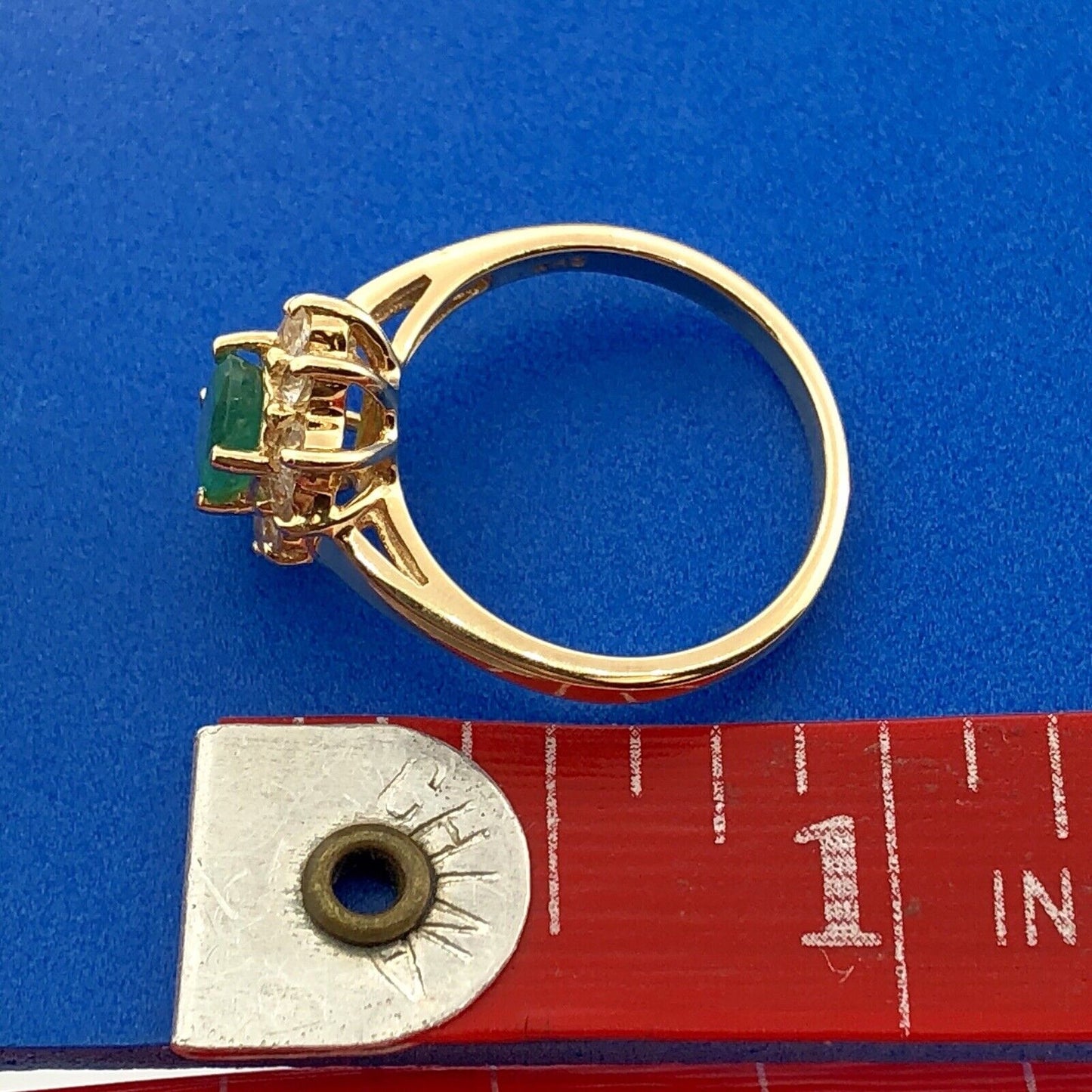 Estate 10K Yellow Gold Emerald Diamond May Anniversary Engagement Ring