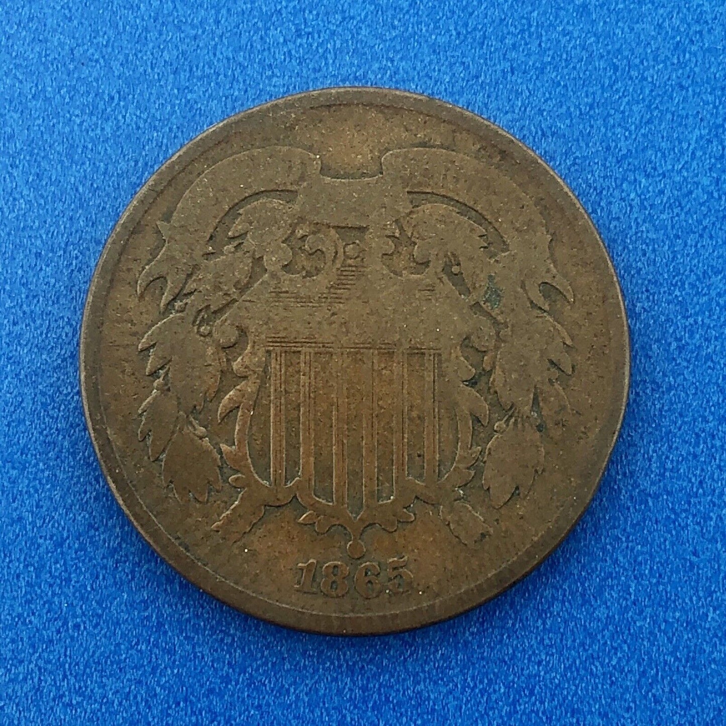 1865 P Bronze Two-Cent Piece Union Shield Short Lived Philadelphia Mint Coin