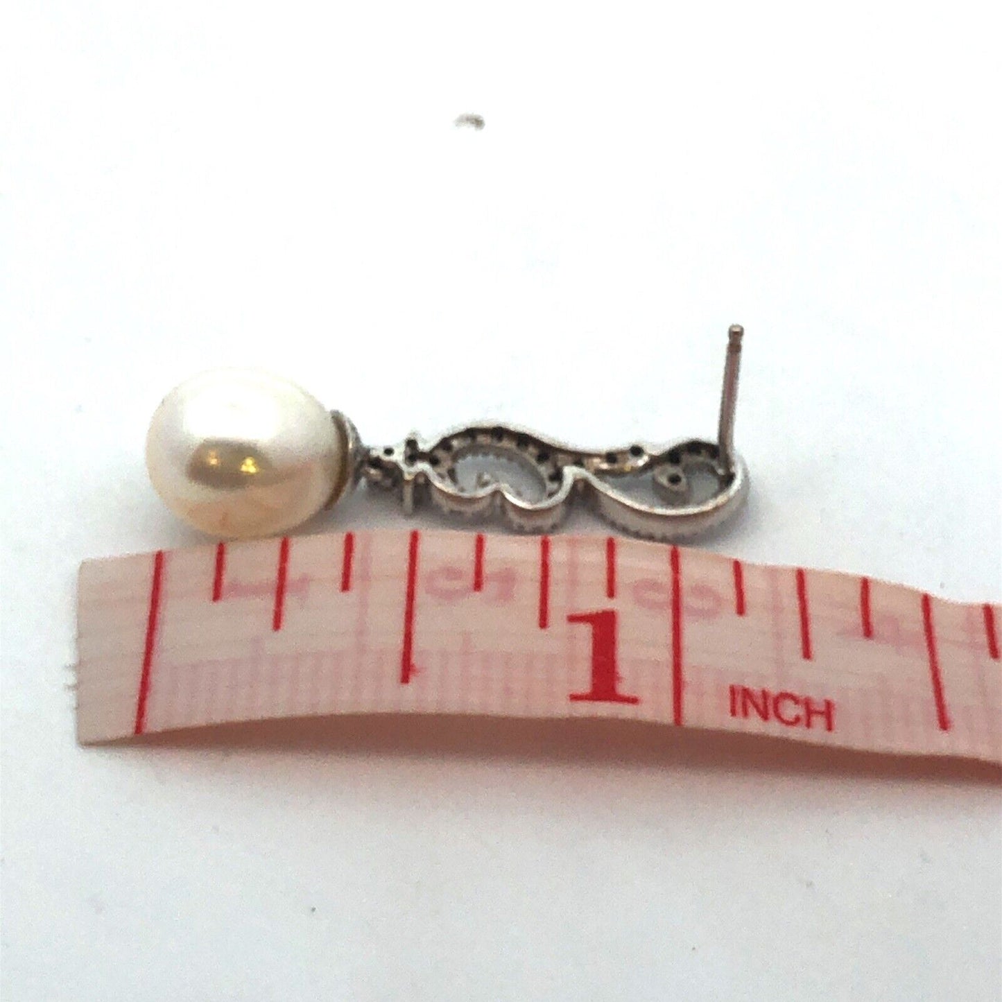 Designer AV 925 Sterling Silver Pearl Round Diamond Scroll Dangle Stud Earrings