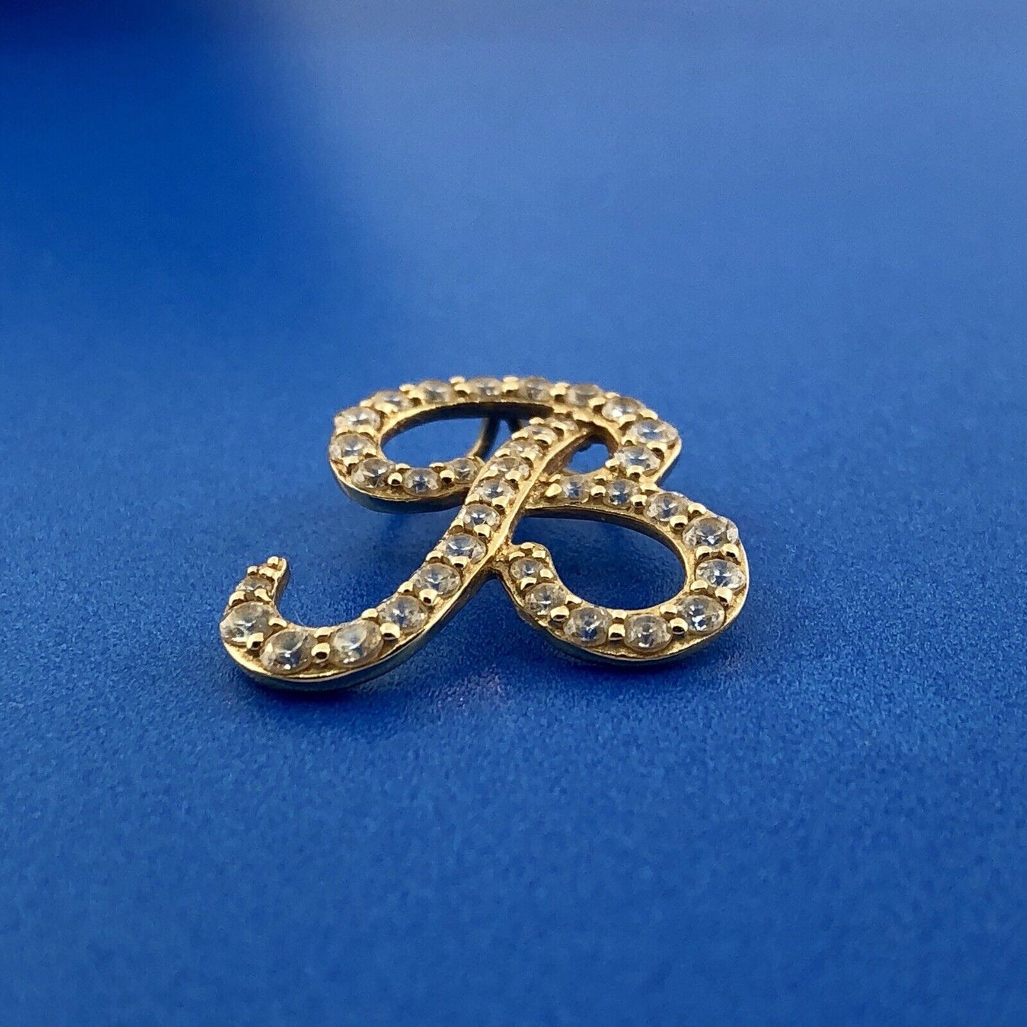 Designer 14K Yellow Gold Diamonique Cubic Zirconia Script B Monogram Pendant