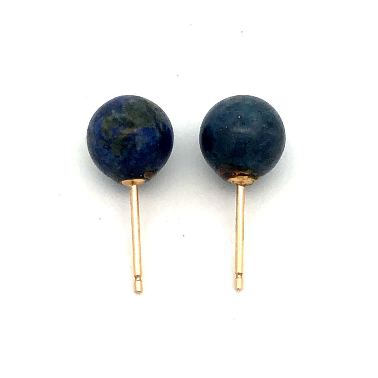 Designer 14K Yellow Gold Lapis Lazuli Bead Ball Solitaire Stud Earrings
