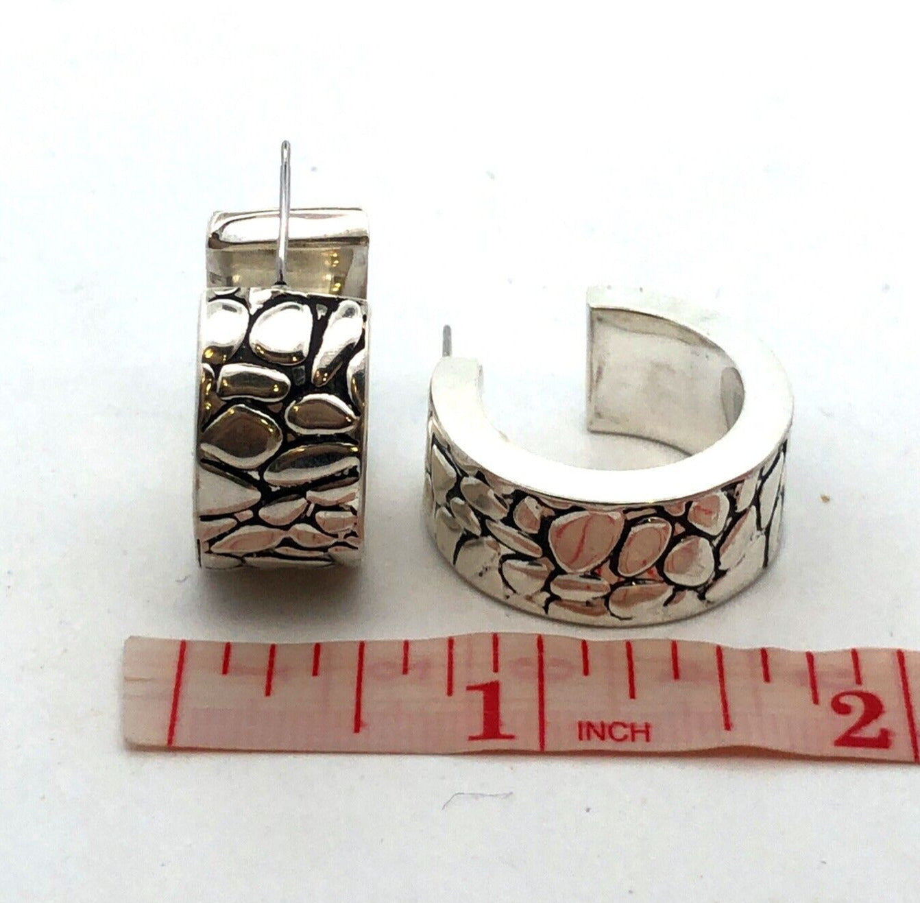 Designer HDB Mexico 925 Sterling Silver Pebbled Cobblestone Wide Hoop Earrings