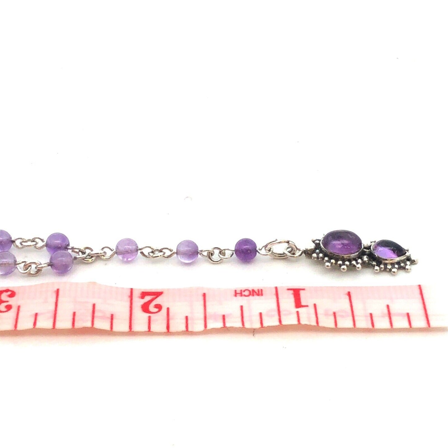 925 Sterling Silver Amethyst Beaded Pendant Necklace Lariat