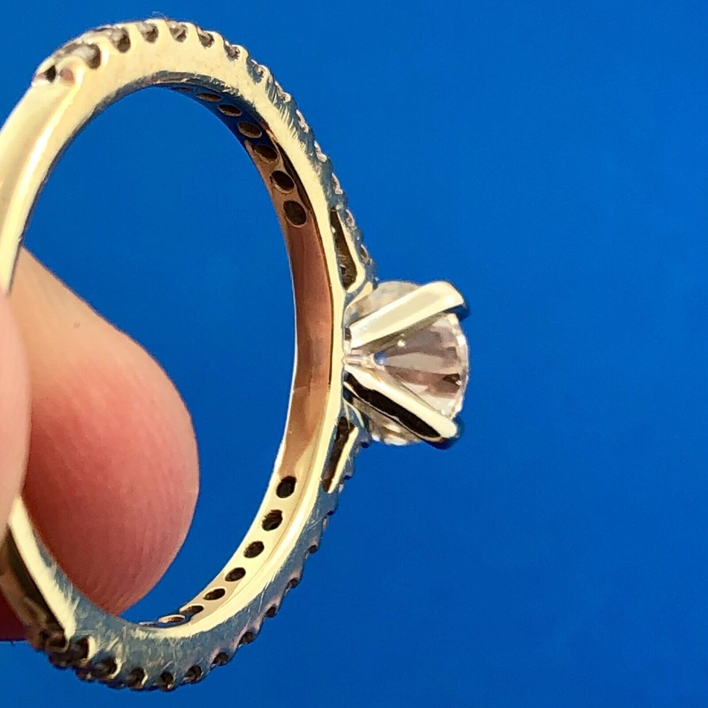 Designer 14K Yellow Gold Round Diamond Solitaire Accented Engagement Ring