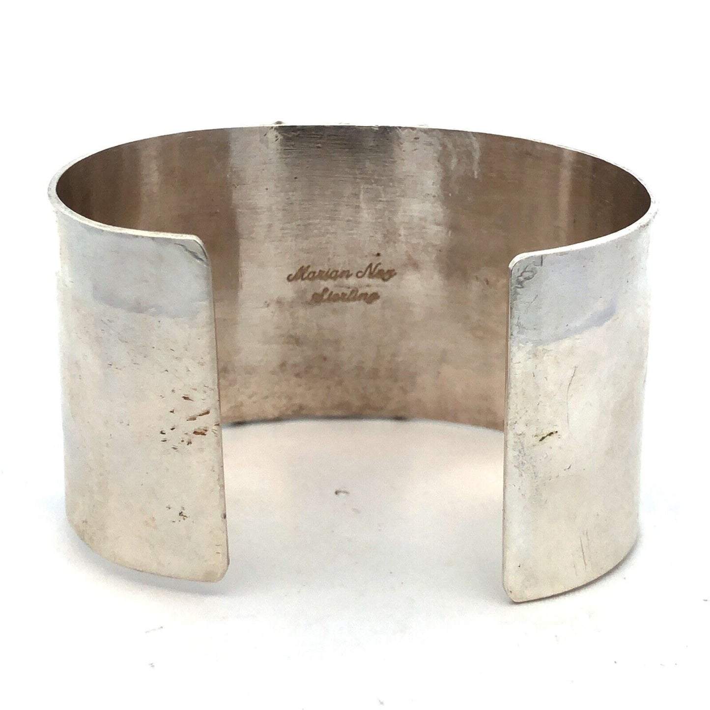 Native American Marian Nez 925 Sterling Silver Oval Turquoise Wide Cuff Bracelet