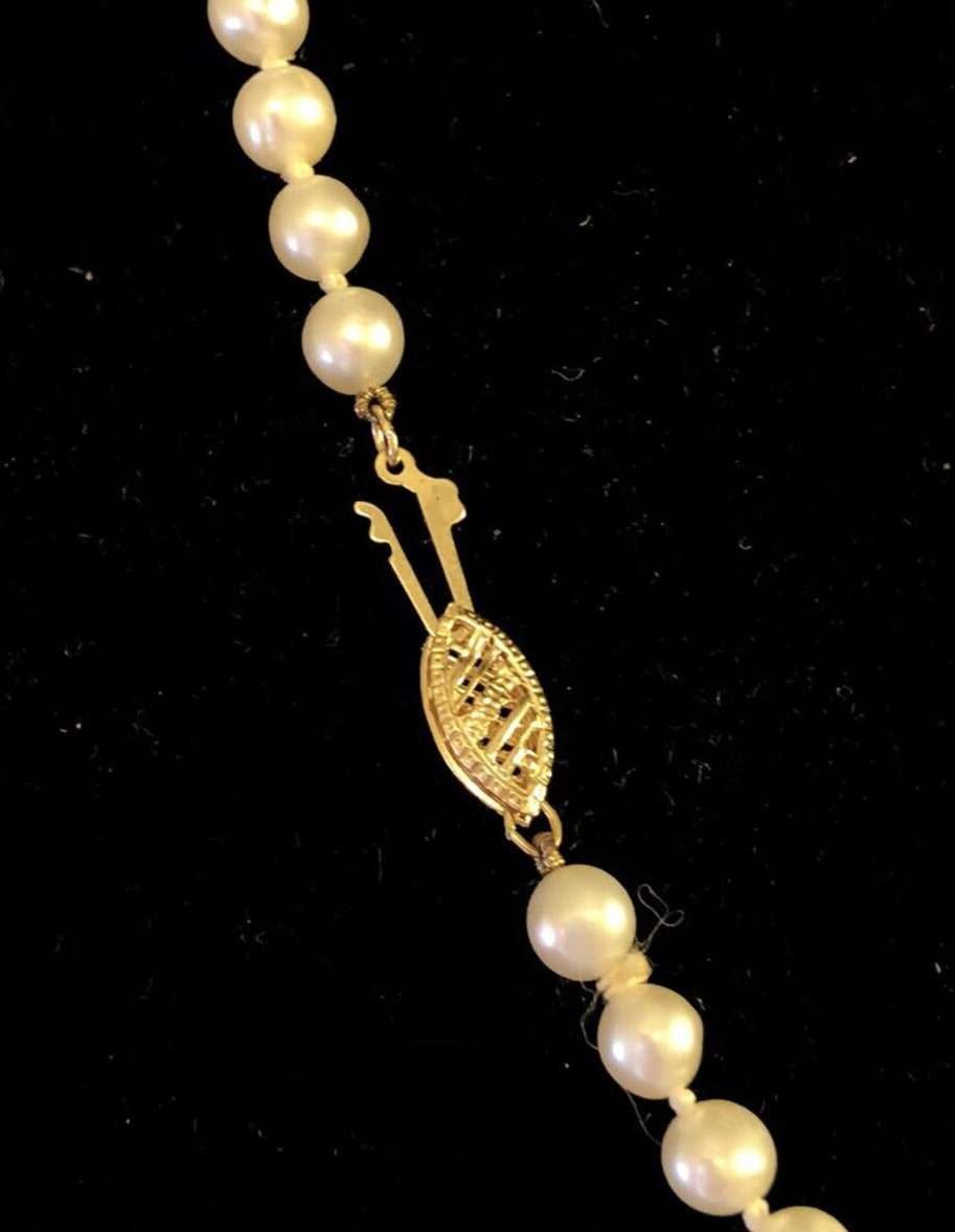 Designer 14K Yellow Gold Round White Pearl Beaded Knotted Necklace