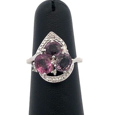 Designer TGGC 925 Sterling Silver Oval Purple Topaz Diamond Cluster Ring