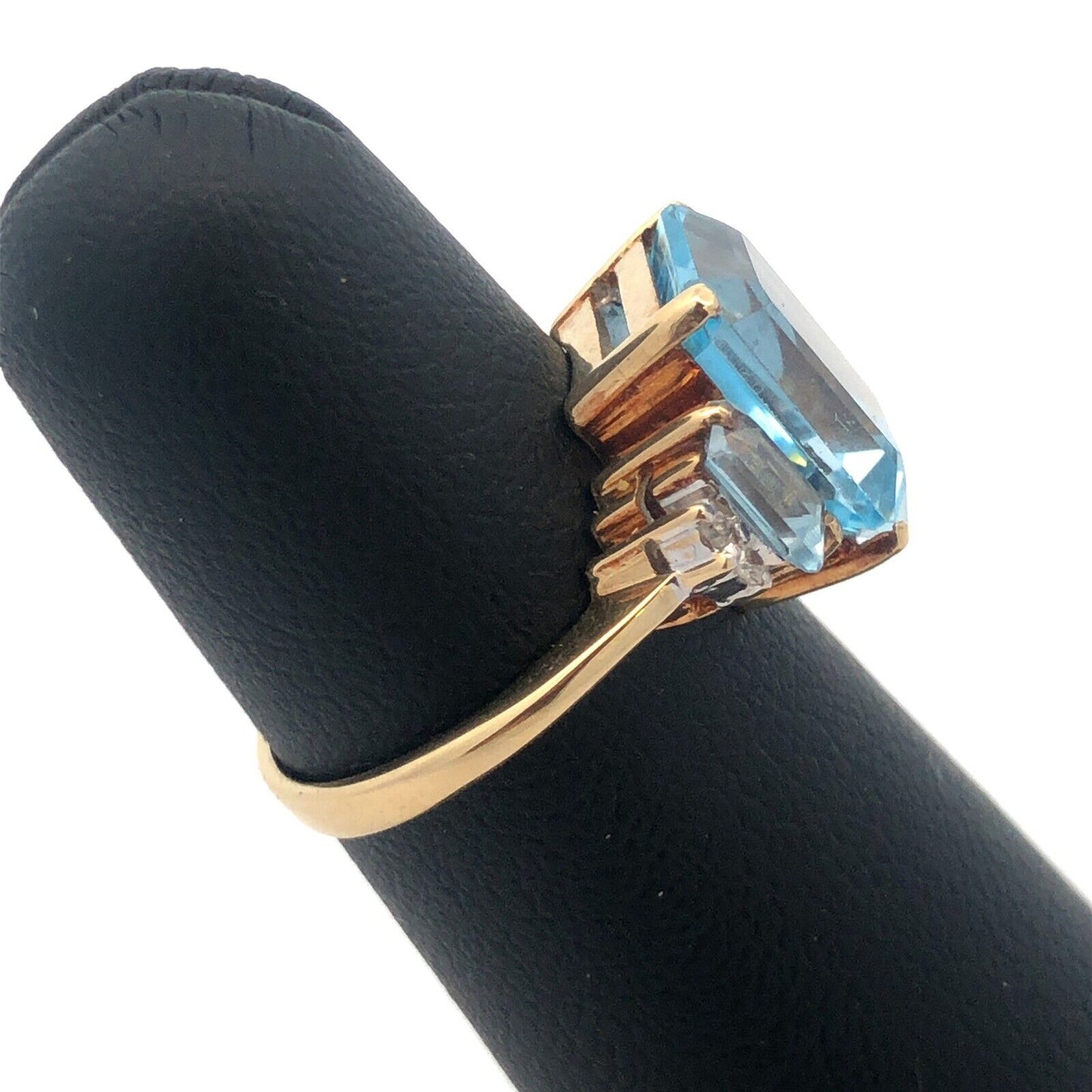 14K Yellow Gold Blue Topaz Diamond December Anniversary Cocktail Statement Ring