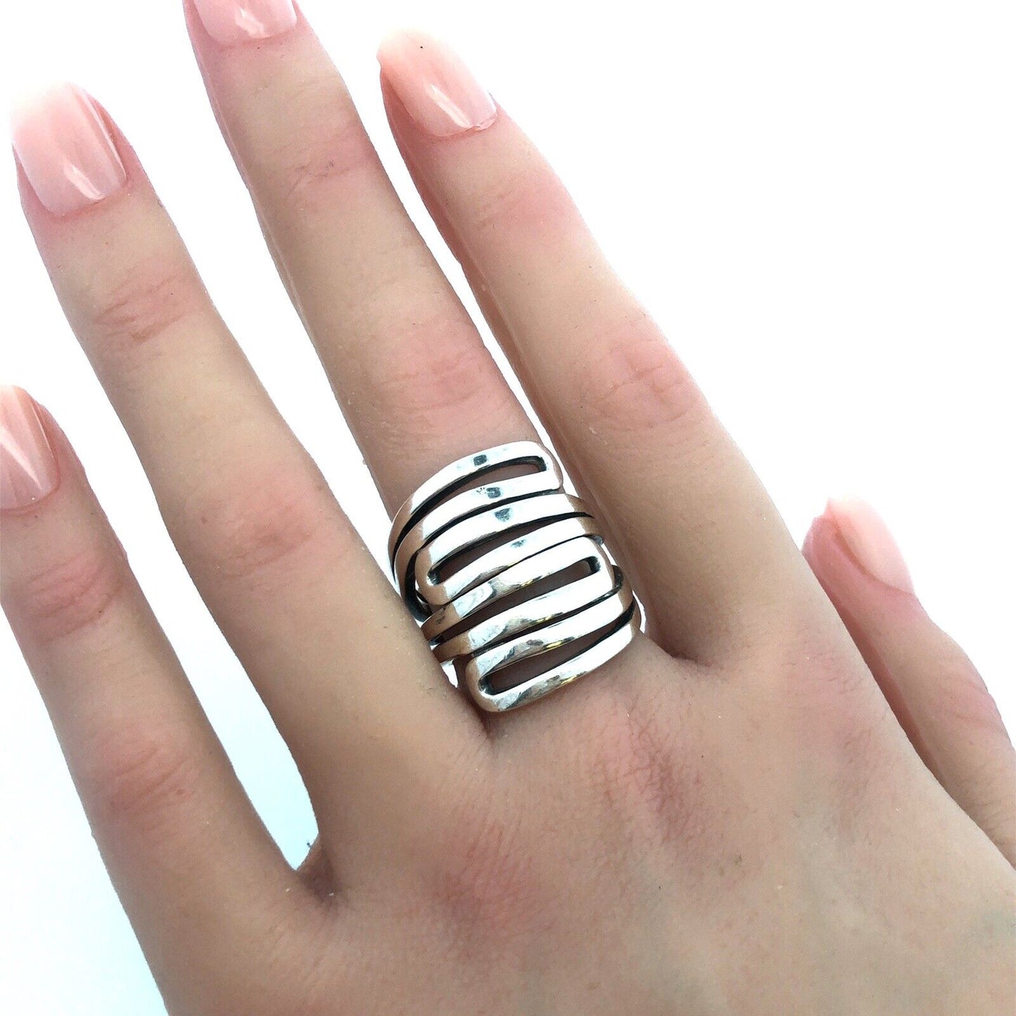Designer India Modernist 925 Sterling Silver Wide Swirl Ring