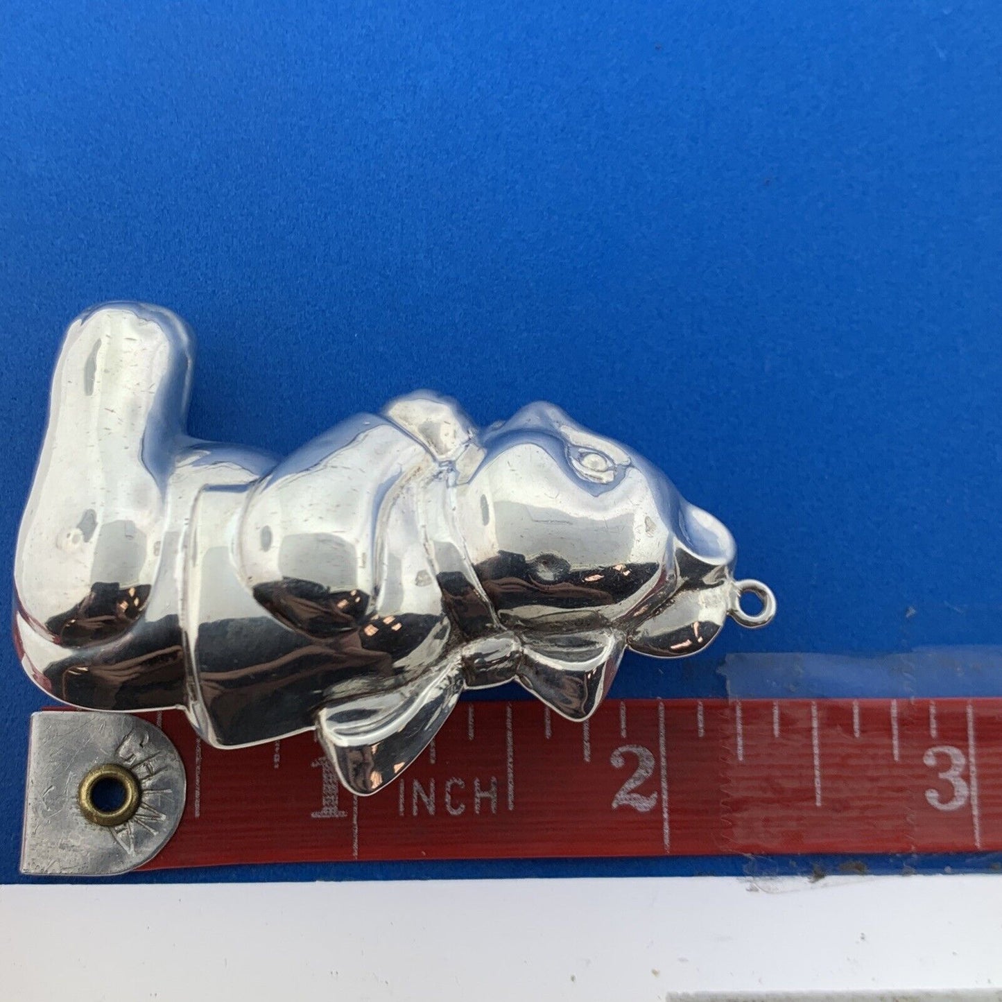 Puffy Sterling Silver 925 Teddy Bear Ribbon Animal Holiday Ornament
