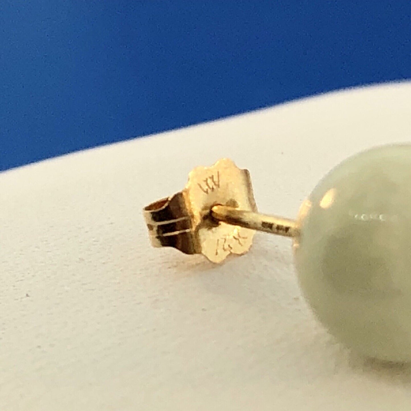 Designer 14K Yellow Gold Jade Jadeite Bead Ball Stud Earrings