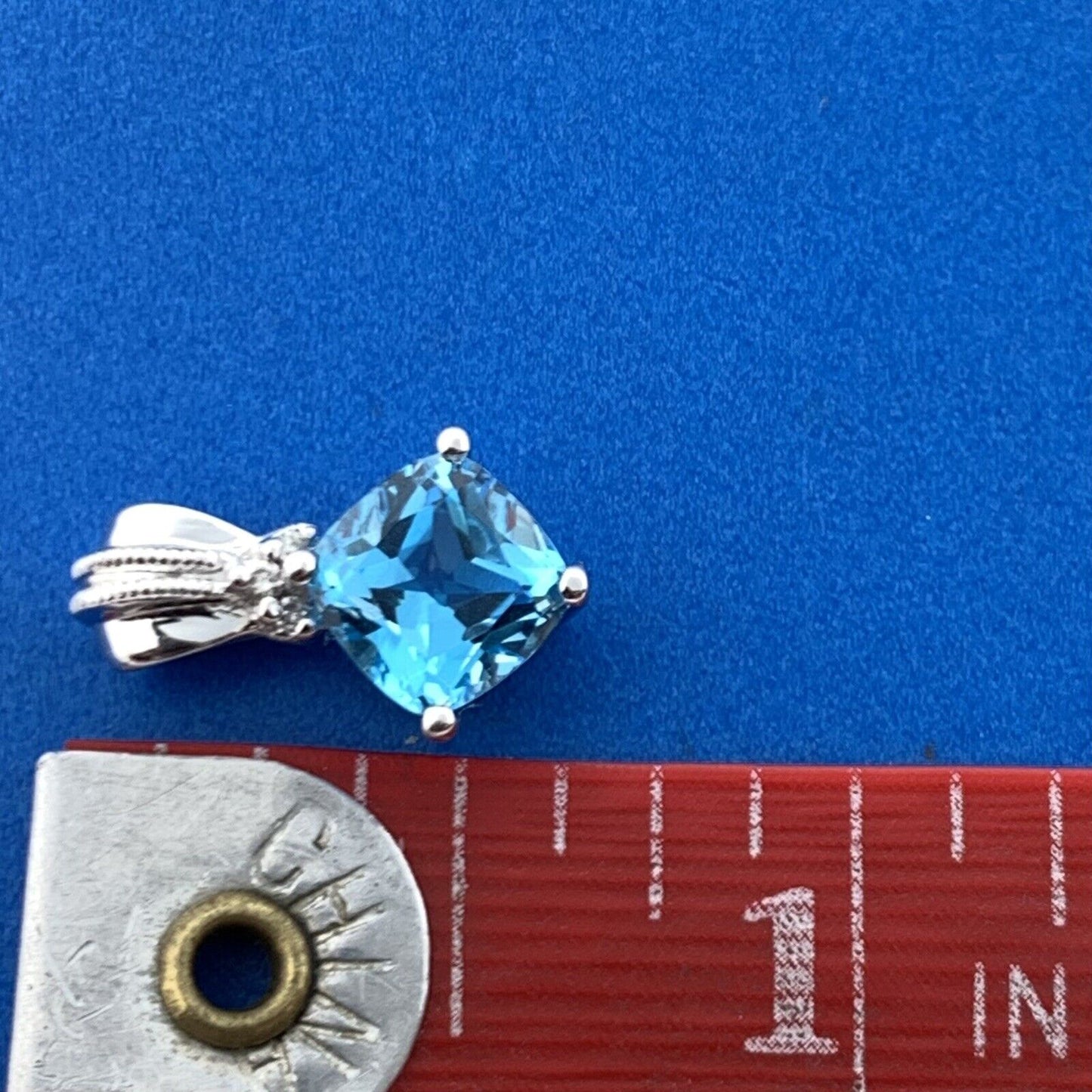 Designer 10K White Gold Blue Topaz Diamond Accented December Occasion Pendant