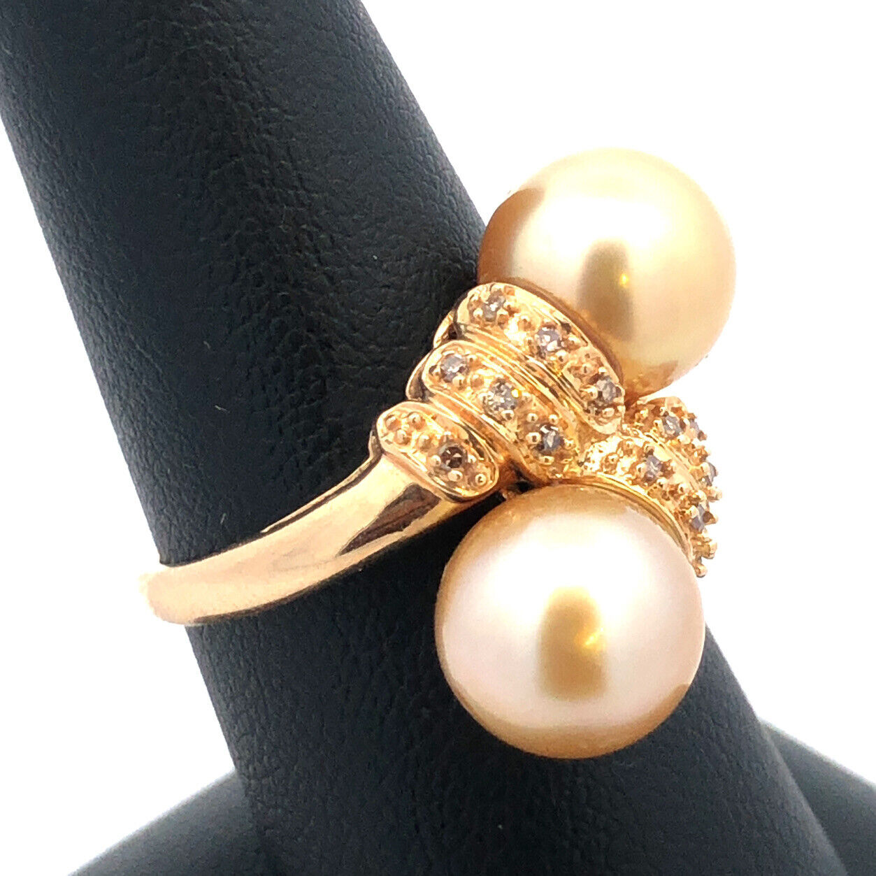 Designer 14K Yellow Gold Champagne Pearl Diamond Accented Bypass Cocktail Ring