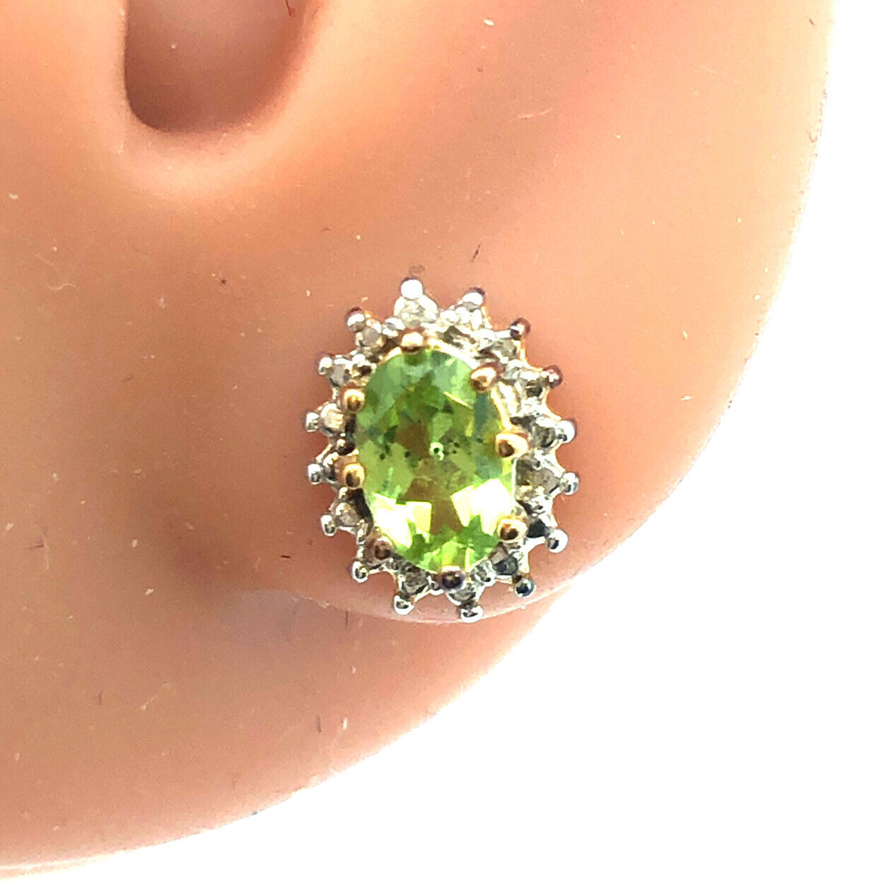 Designer 925 Sterling Silver Vermeil Two Tone Green Peridot Oval Stud Earrings