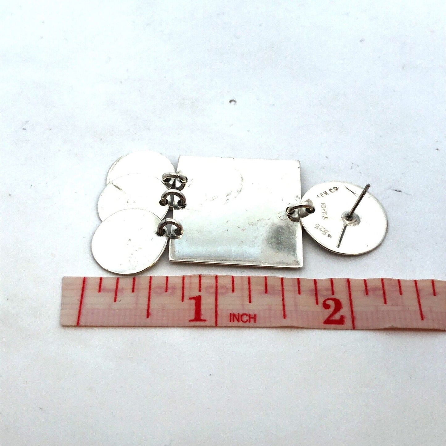 Vintage Taxco TA-01 925 Sterling Silver Square Round Retro Dangle Stud Earrings