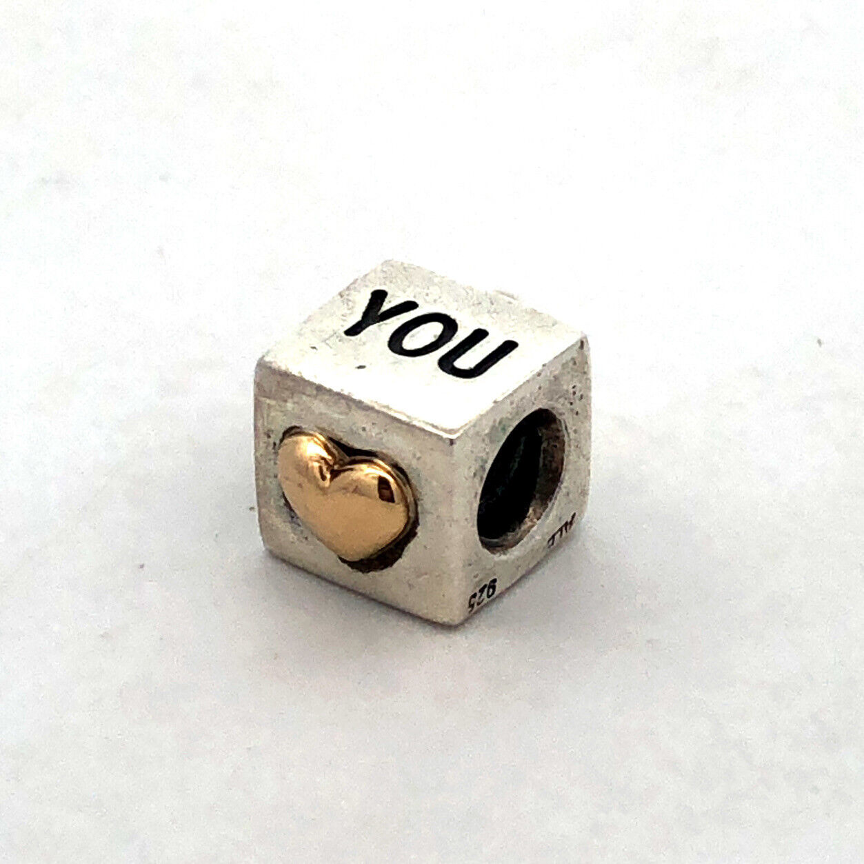 PANDORA 925 14K Gold 790200 Retired I Love You Heart Cube Slide Bracelet Charm