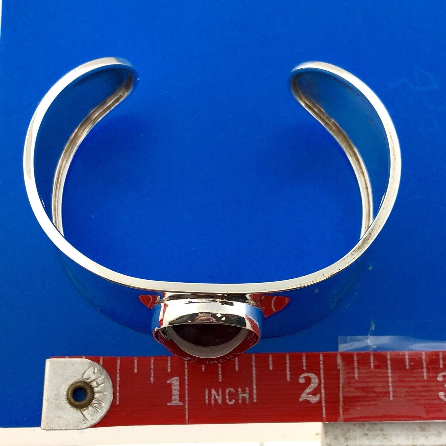 CII Mexico Taxco 925 Sterling Silver Carnelian Cabochon Statement Cuff Bracelet
