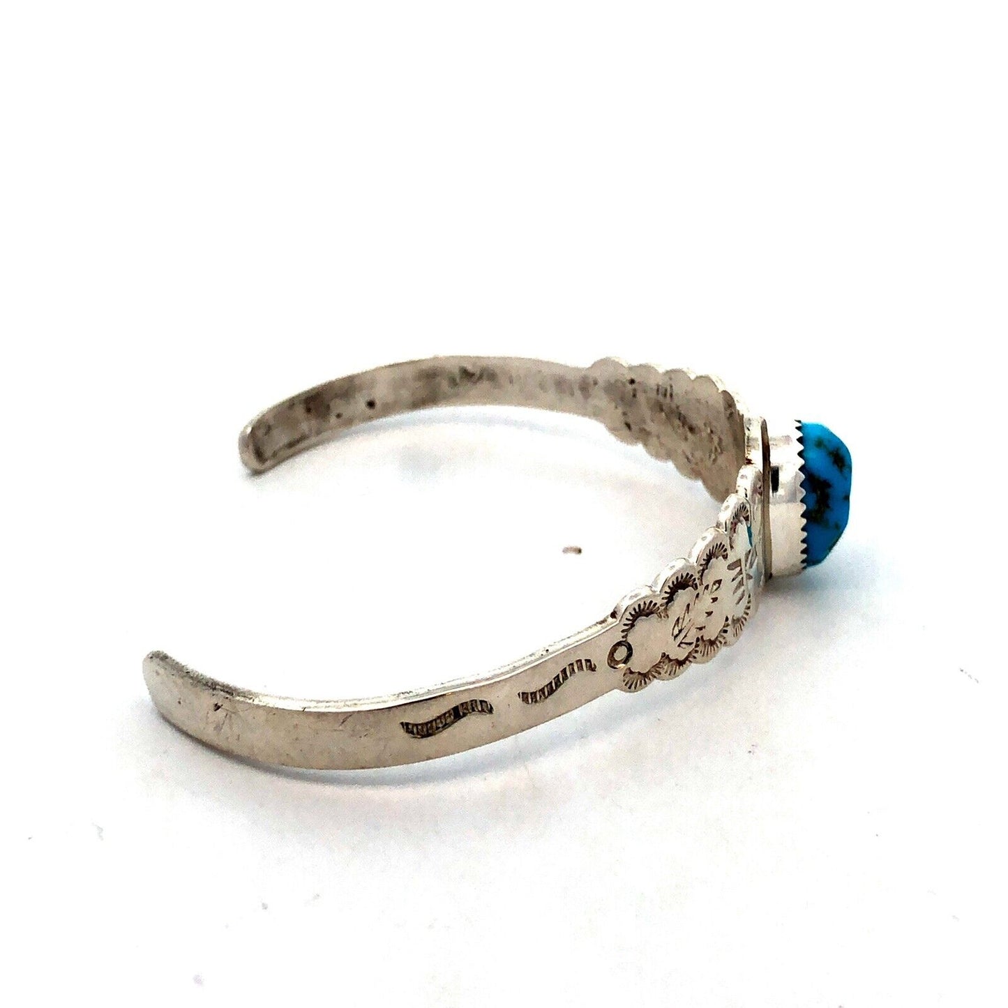 Navajo Jim Yazzie 925 Sterling Silver Turquoise Storyteller Open Cuff Bracelet
