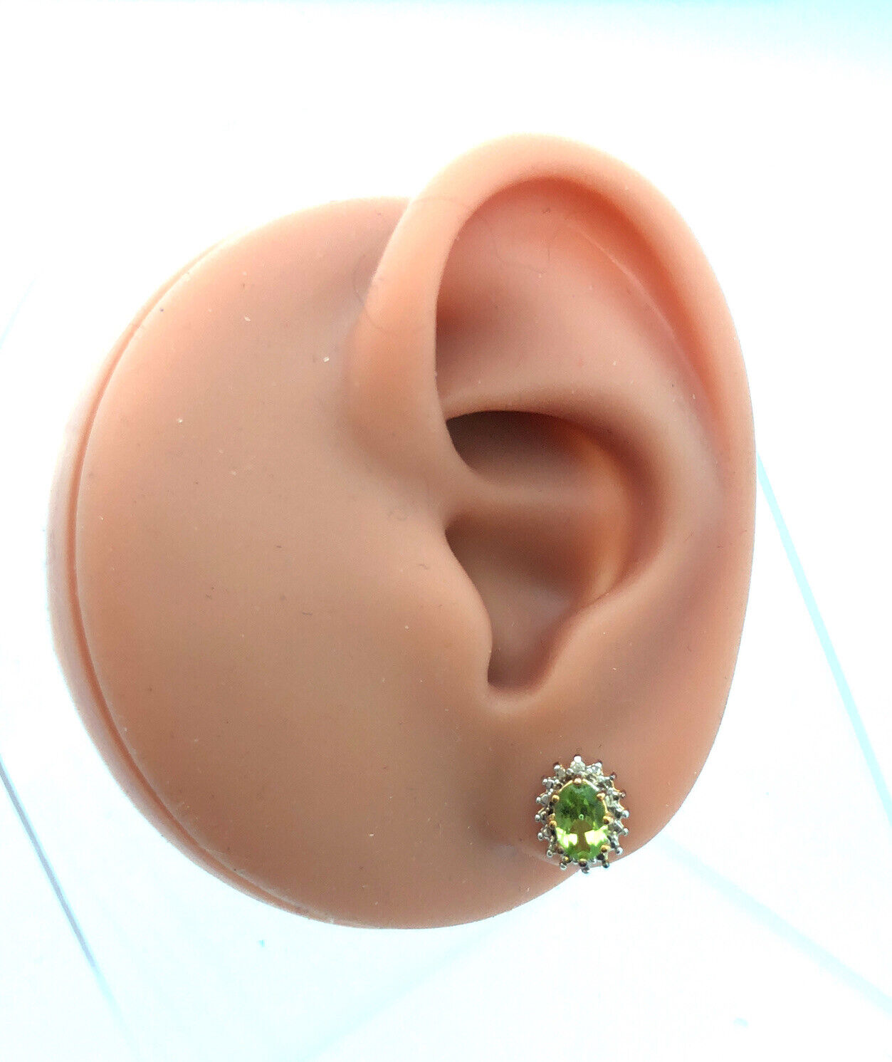 Designer 925 Sterling Silver Vermeil Two Tone Green Peridot Oval Stud Earrings