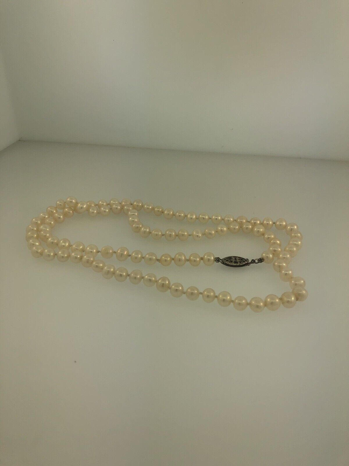 Vintage Sterling Silver 925 Pearl Hand Knotted Filigree Clasp Bridal Necklace