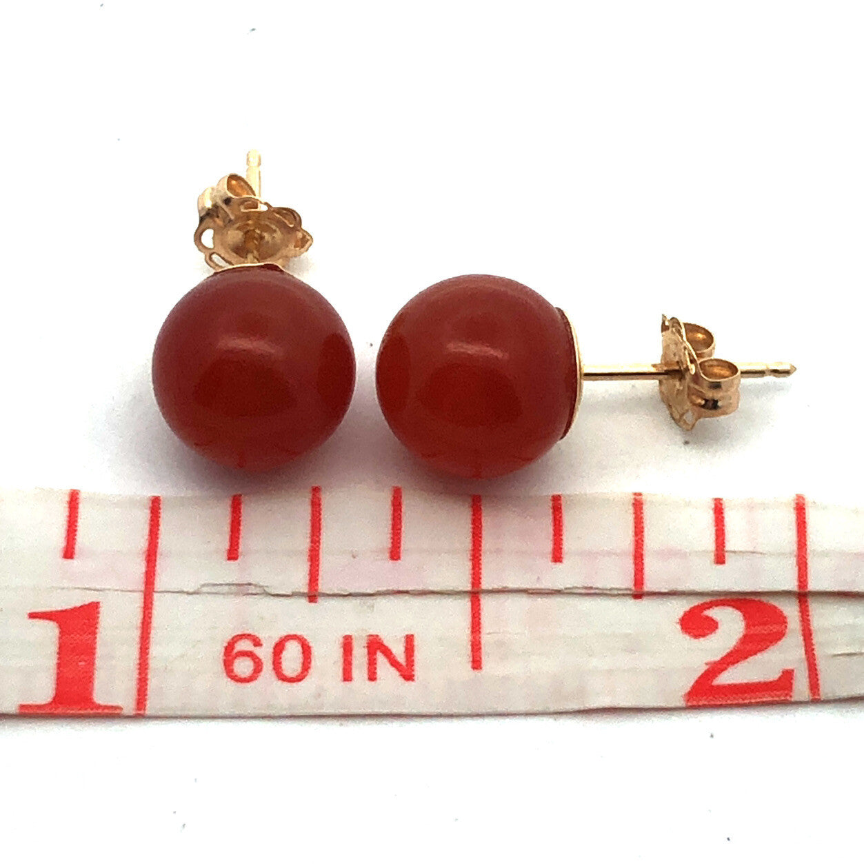 Gorgeous 14k Yellow Gold Carnelian Sphere Bead Stud Earrings w/ Friction Backs