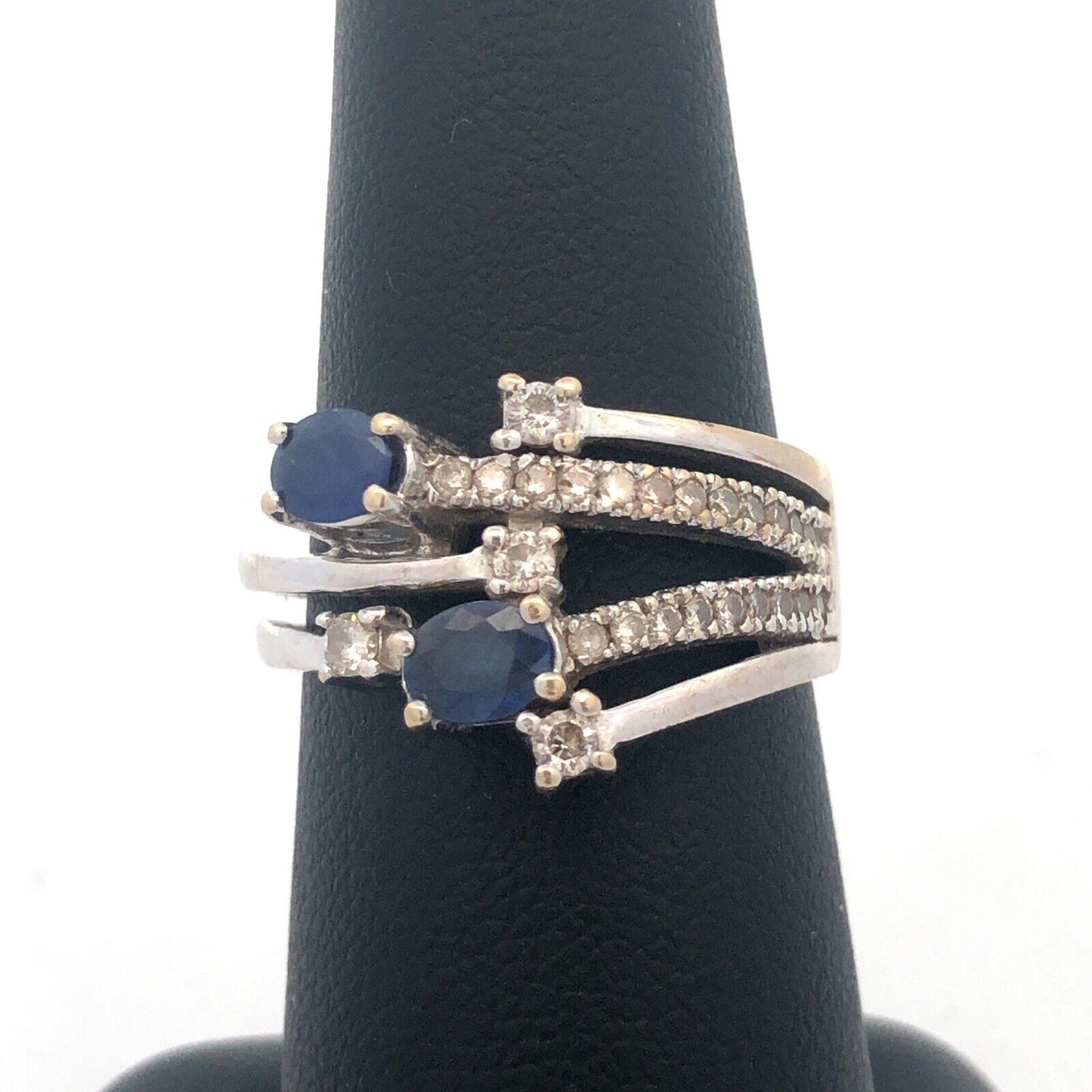 One-of-a-kind 14k White Gold Diamond and Sapphire Statement Ring