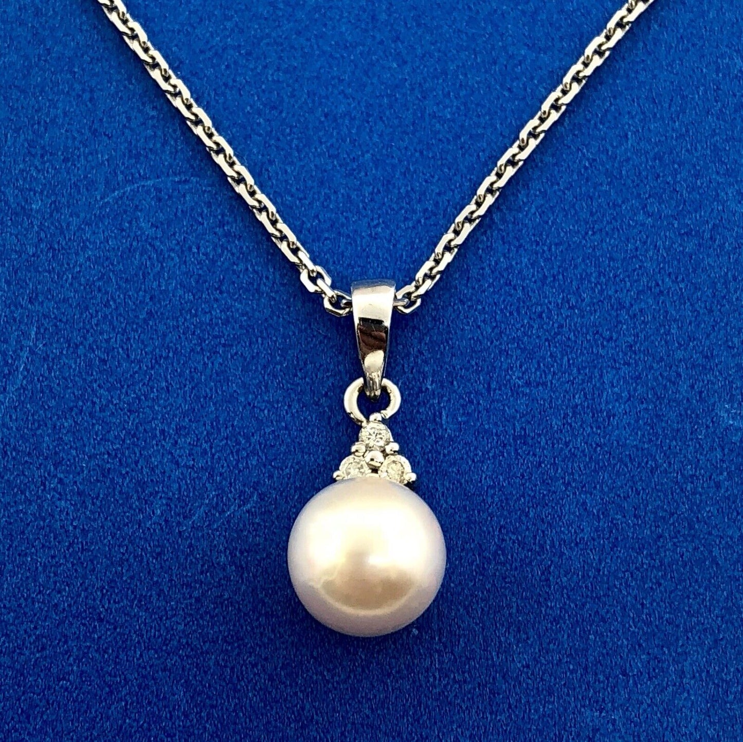 Designer 14K White Gold Pearl Diamond Wedding Anniversary Sweetheart Necklace