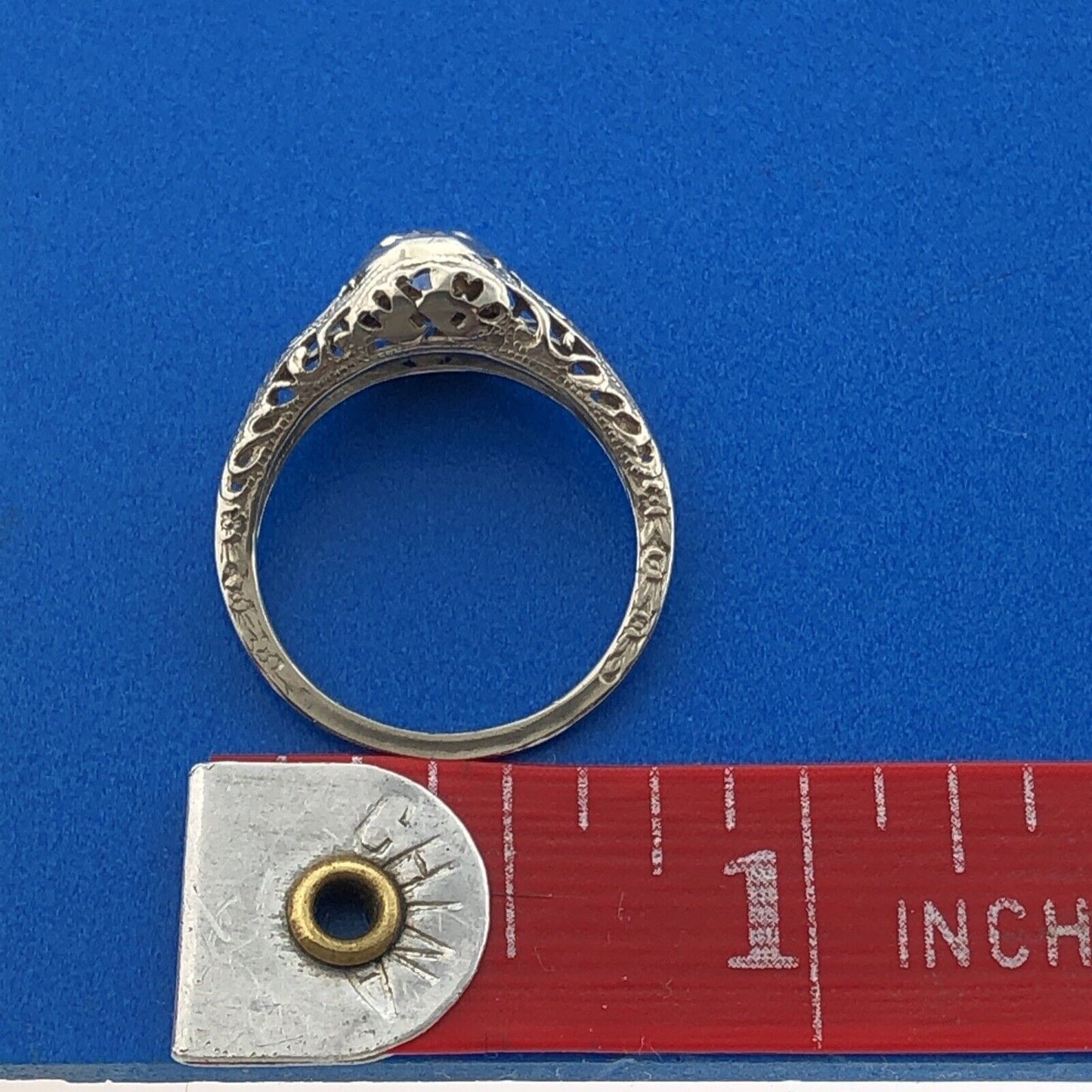 Gorgeous 14k White Gold Sparkling CZ Openwork Filigree Ring Size 5.75