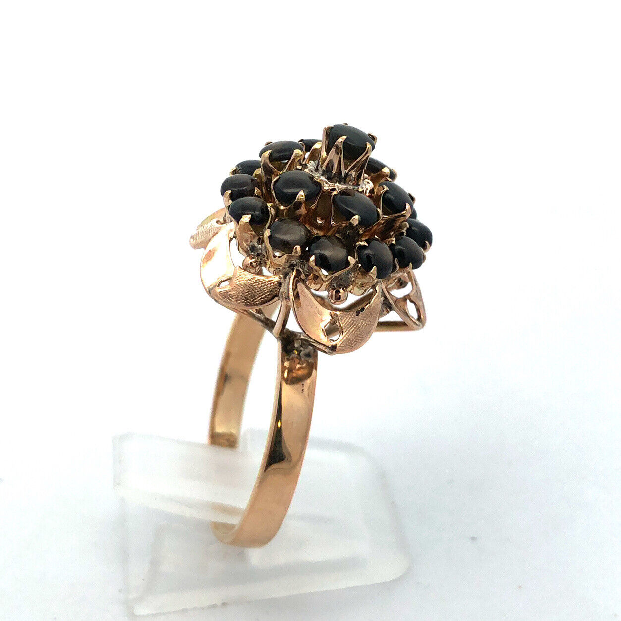 Designer 14K Yellow Gold Black Star Sapphire Princess Empire Style Cocktail Ring
