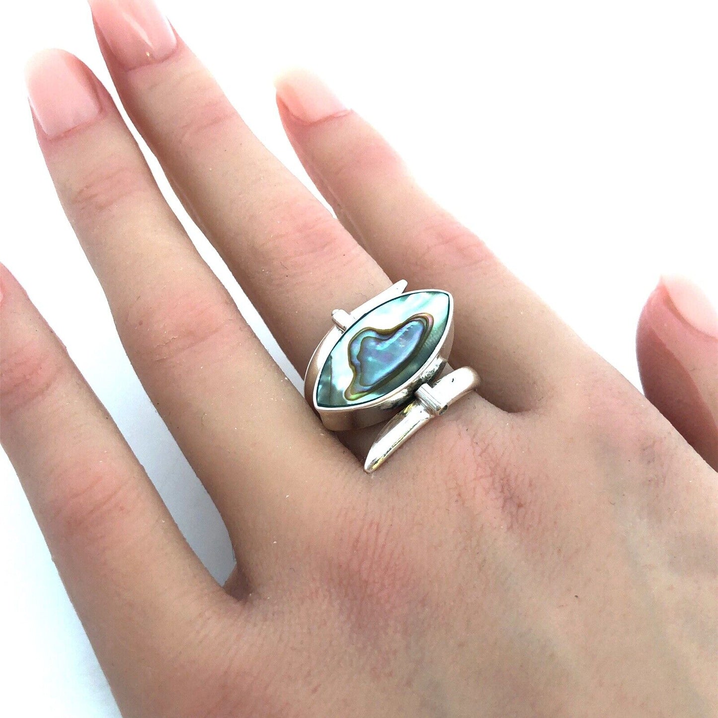 Designer HCB Mexico 925 Sterling Silver Turquoise Abalone Modernist Flip Ring