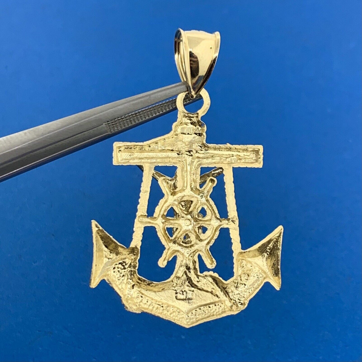 Designer 10K Yellow Gold Sailor's Cross Religious Sea Navy Statement Pendant