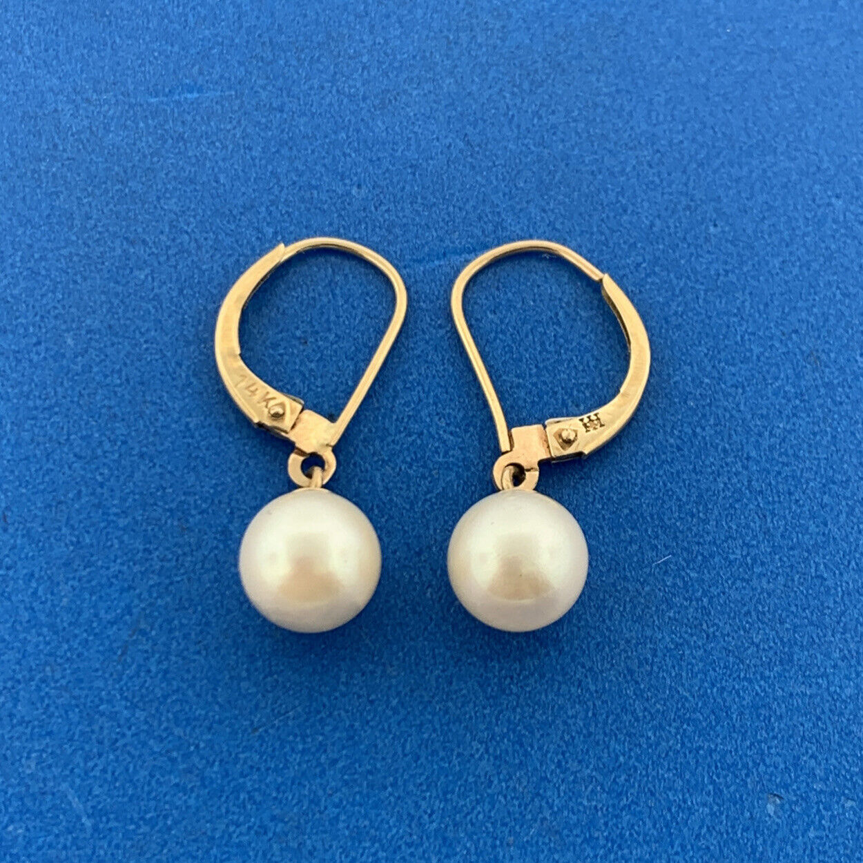 14K Yellow Gold Pearl June Bridal Anniversary Leverback Dangle Earrings