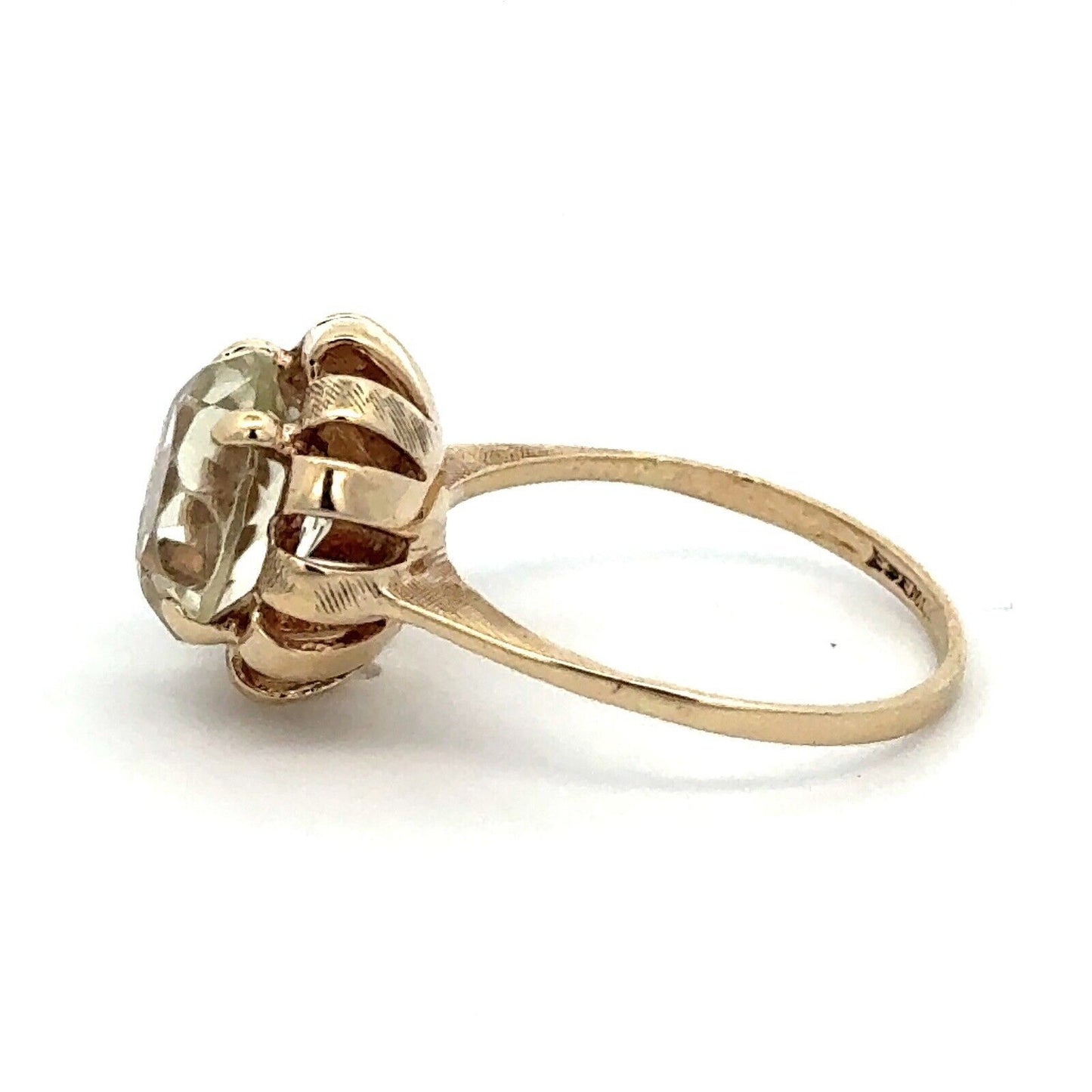 Designer ESEMC 10K Yellow Gold Round White Amethyst Solitaire Ring