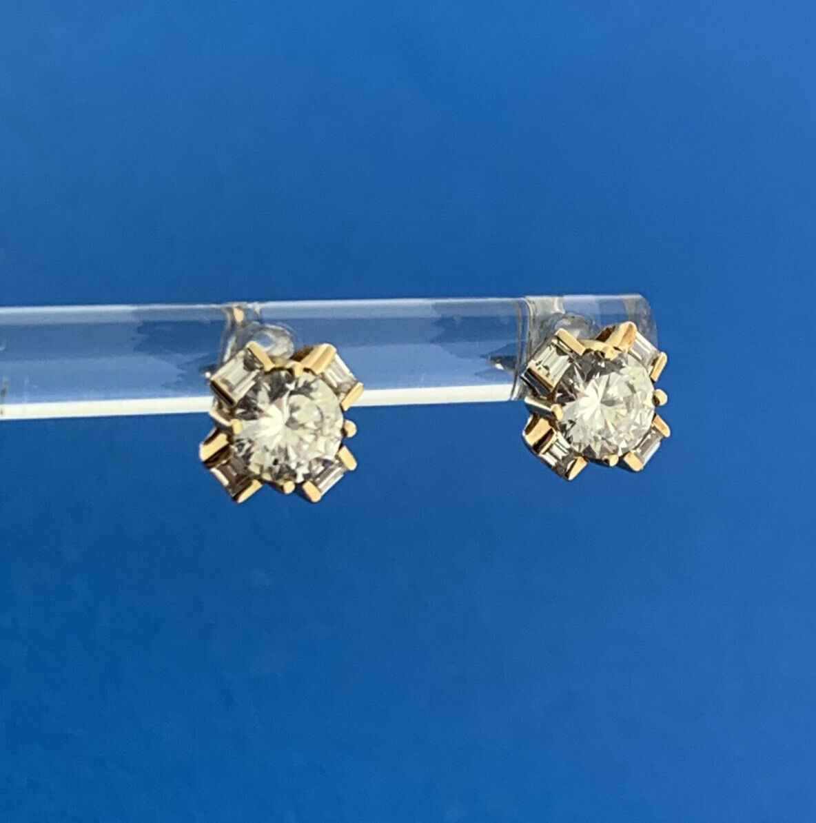 Designer 14K Yellow Gold Cubic Zirconia Solitaire Accent Statement Stud Earrings