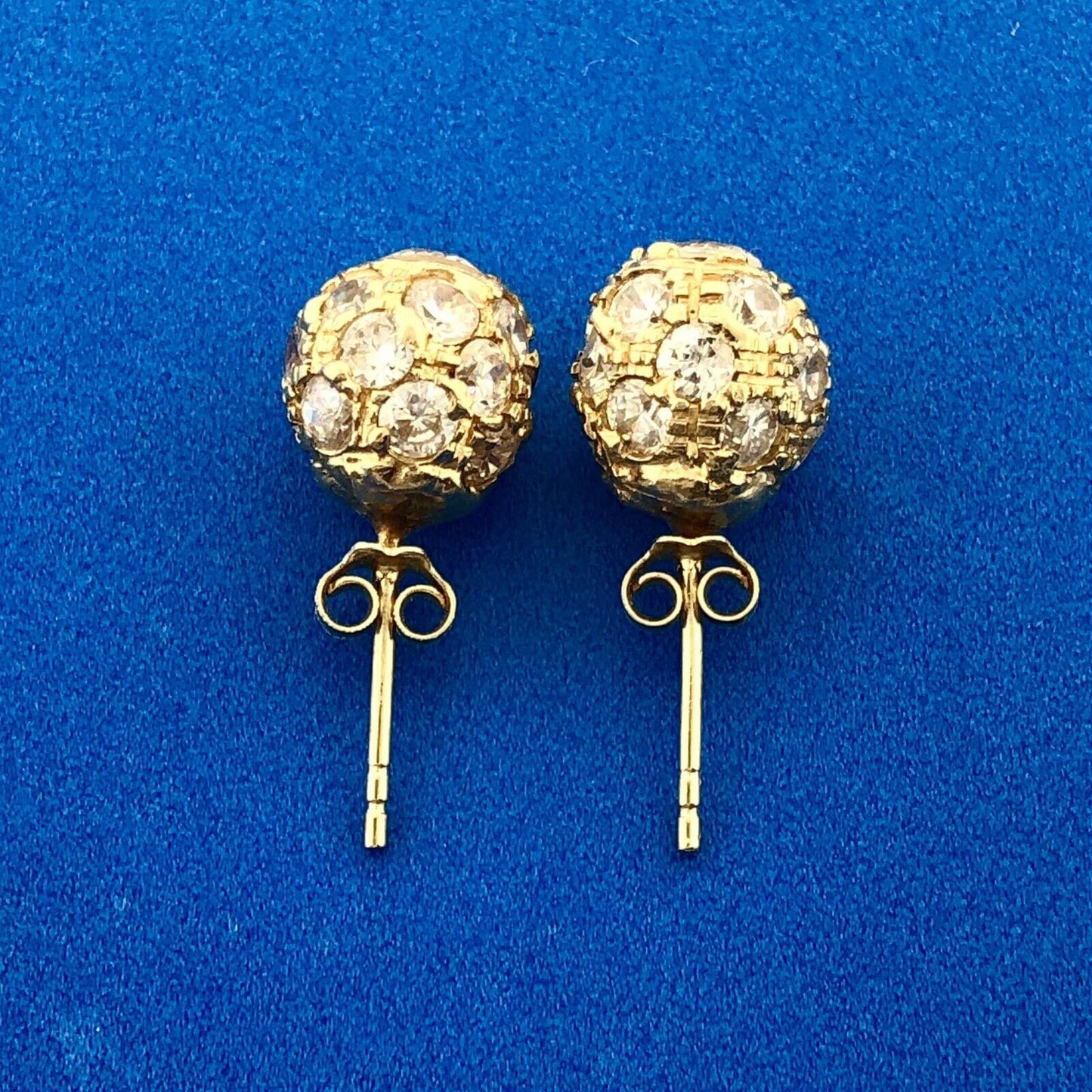 Estate 14K Yellow Gold Cubic Zirconia CZ Disco Ball Statement Stud Earrings