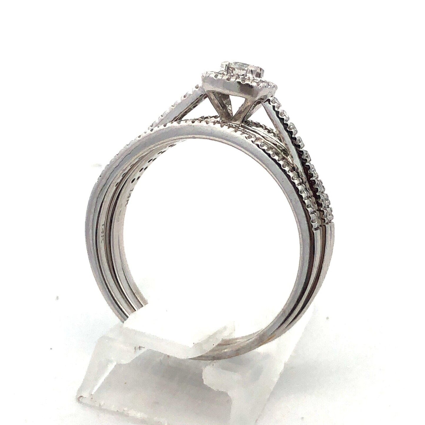 Beautiful 14k White Gold Round Diamond Trio Set Engagement Wedding Ring