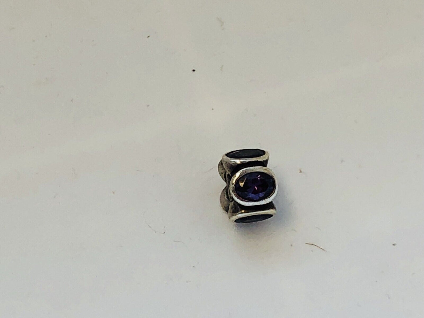 Designer Sterling Silver 925 Oval Purple Cubic Zirconia Slide Bead Charm